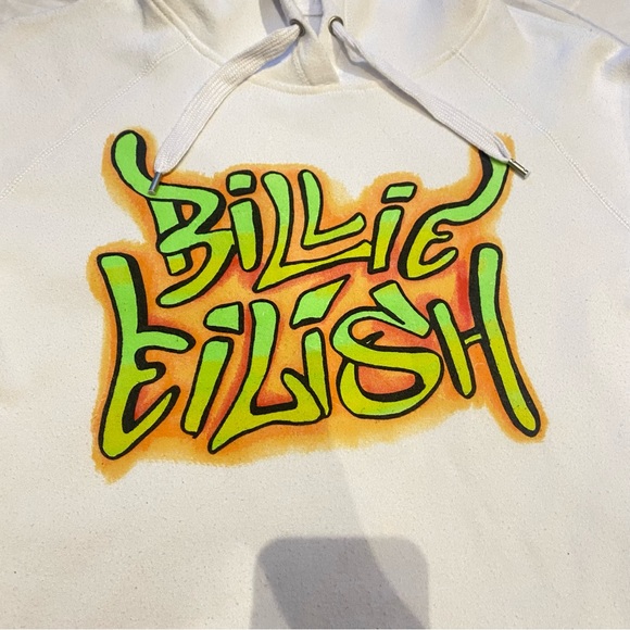Billie Eilish Large Logo Graffiti Pullover Hoodie White - Picture 2 of 5